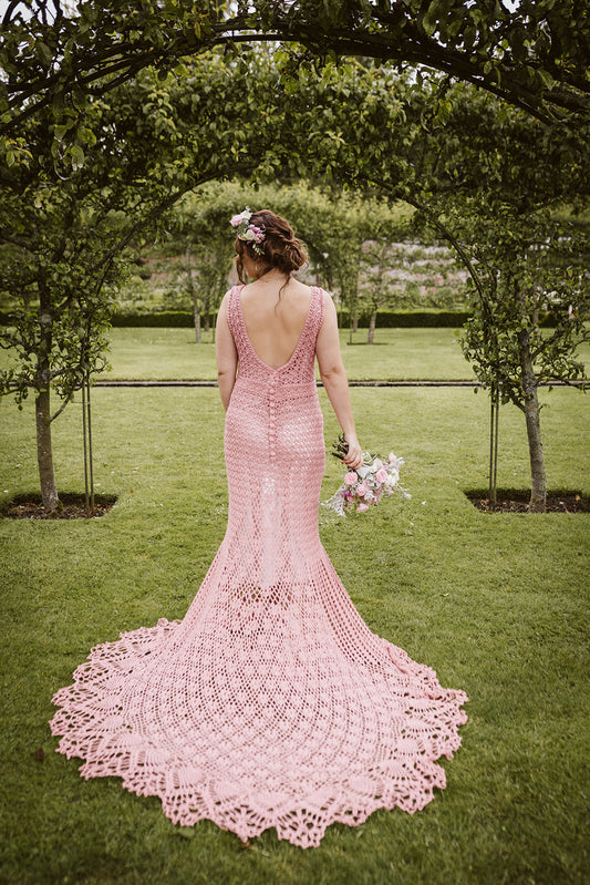 Peony Crochet Wedding Dress - A romantic vision in dusky rose pink